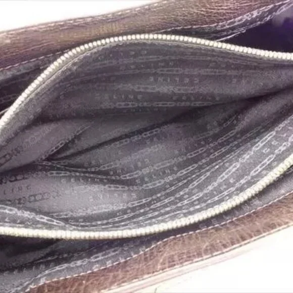 Celine Bag Handbag Brown Nylon Leather Woman Authentic Used